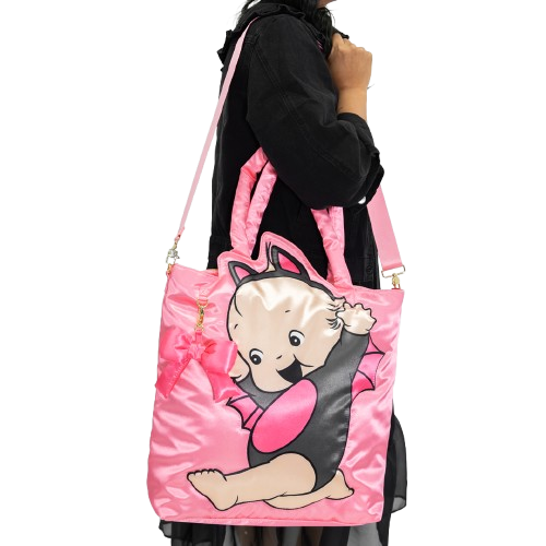 Kewpie Bat Pink Puffy Tote Bag w/ Ribbon Charm