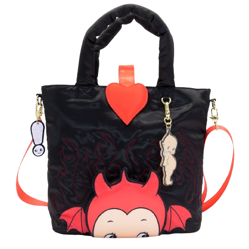 Kewpie Devil Black Puffy Tote Bag w/ Angel Acrylic Charm