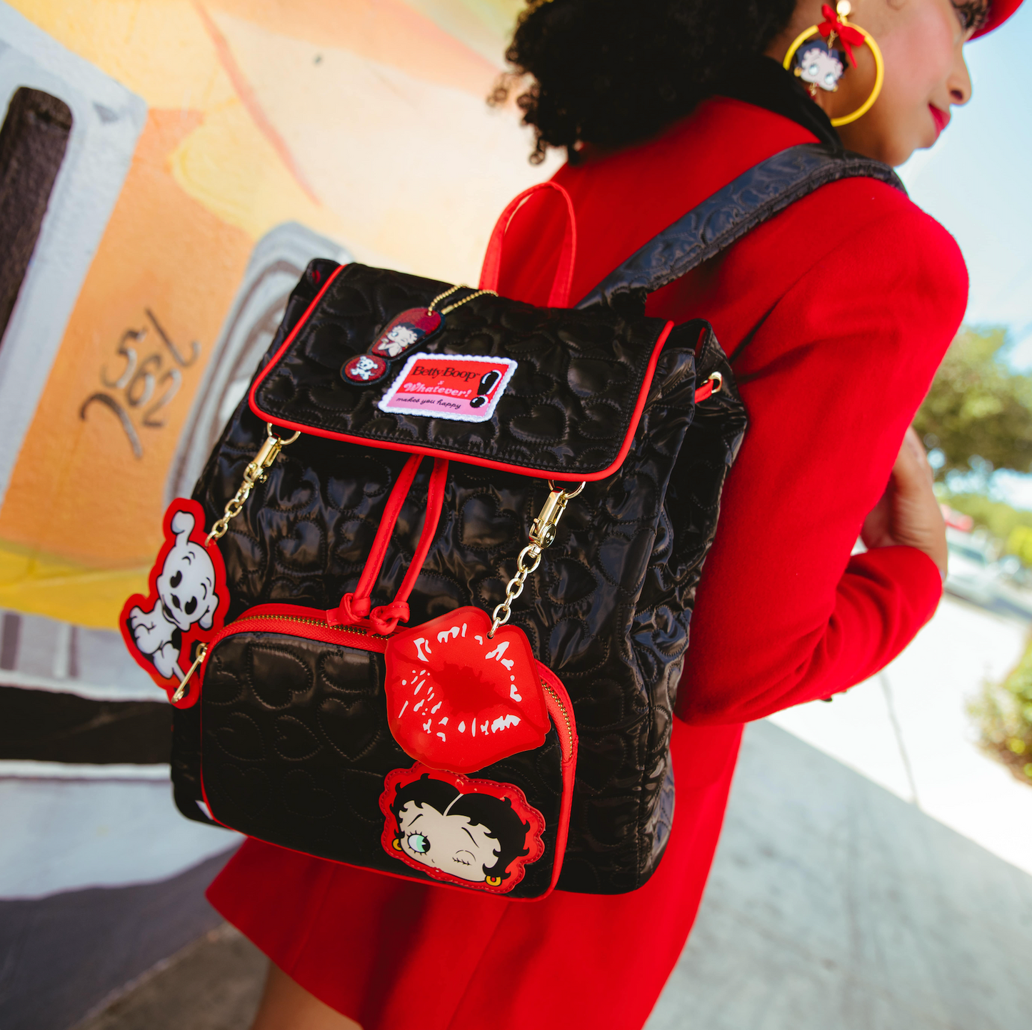 Betty Boop Quilted Heart Trinket Backpack w/ Acrylic Charms