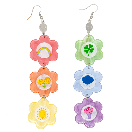 Care Bears Flower Belly Badges Layered Acrylic Earrings