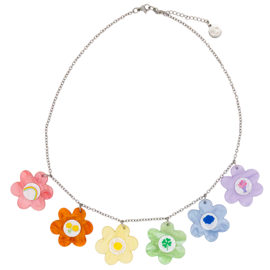 Care Bears Flower Belly Badges Acrylic Charm Necklace
