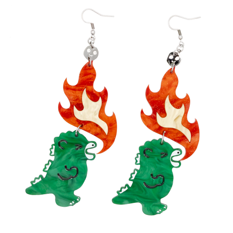 Chibi Godzilla Raids Again Breathing Fire Acrylic Earrings