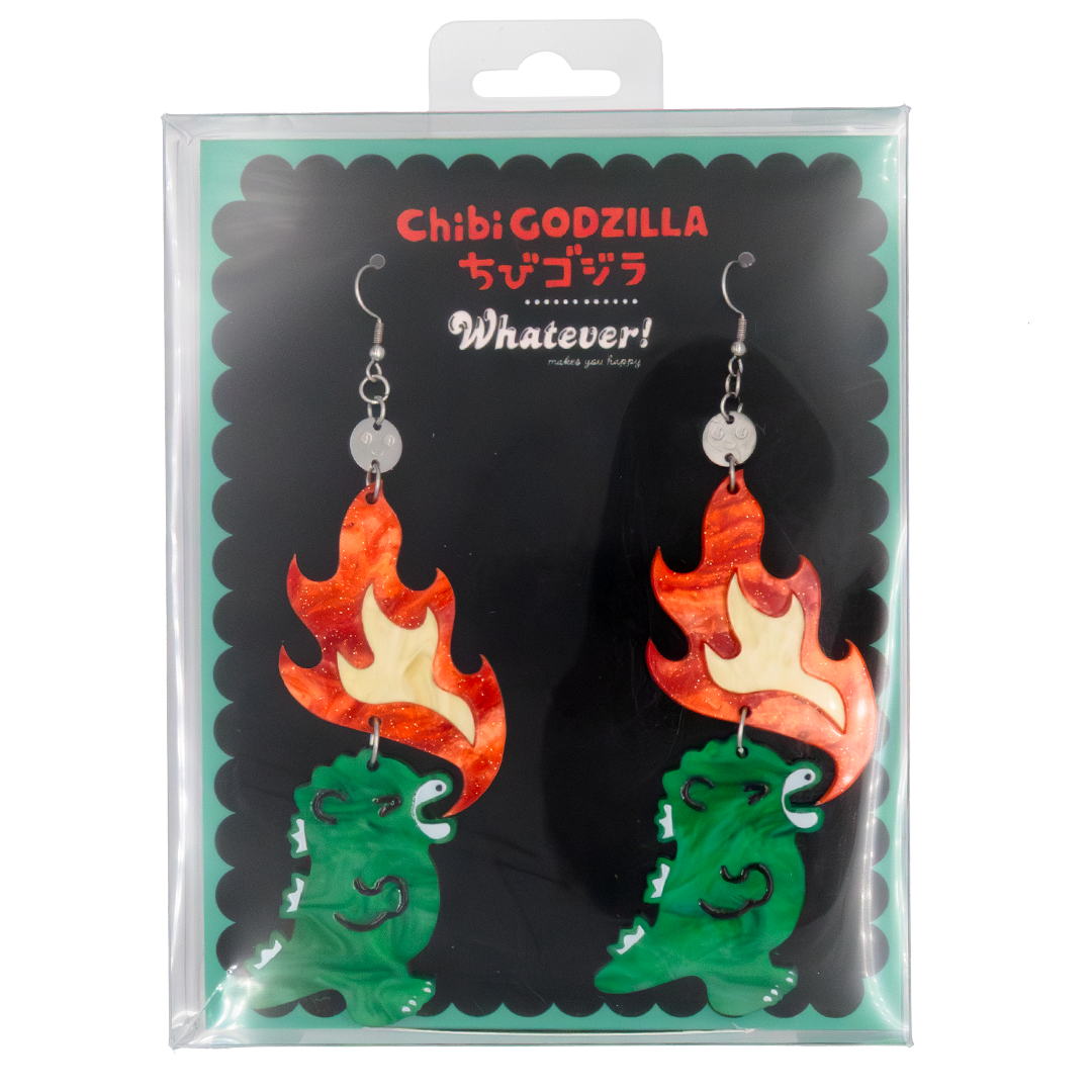 Chibi Godzilla Raids Again Breathing Fire Acrylic Earrings