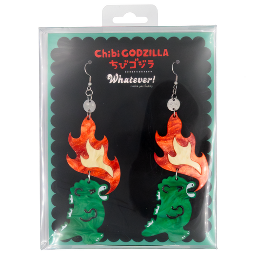 Chibi Godzilla Raids Again Breathing Fire Acrylic Earrings